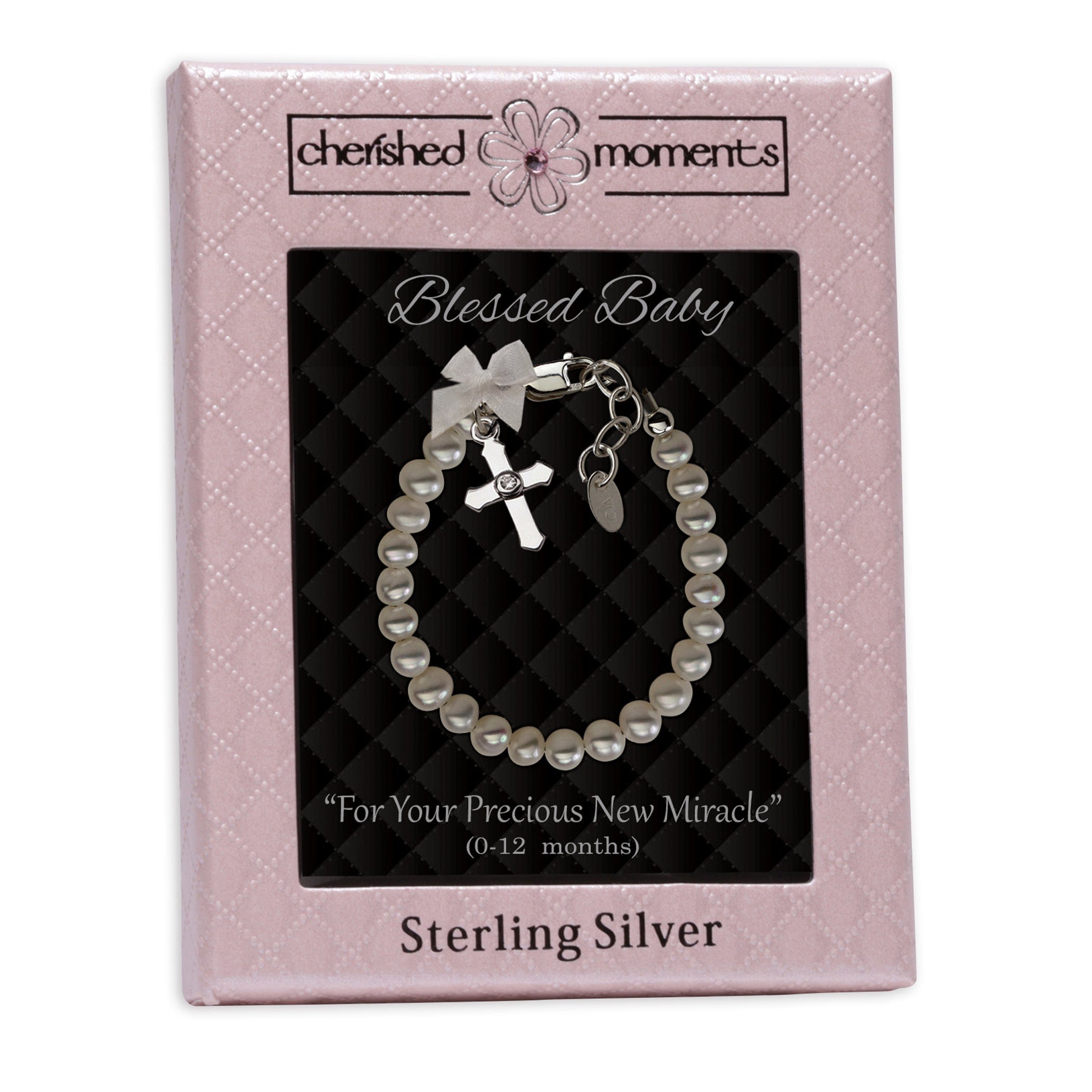 Cherished Moments Cherished Moments Freshwater Pearl Cross Charm Baptism Bracelet - Little Miss Muffin Children & Home