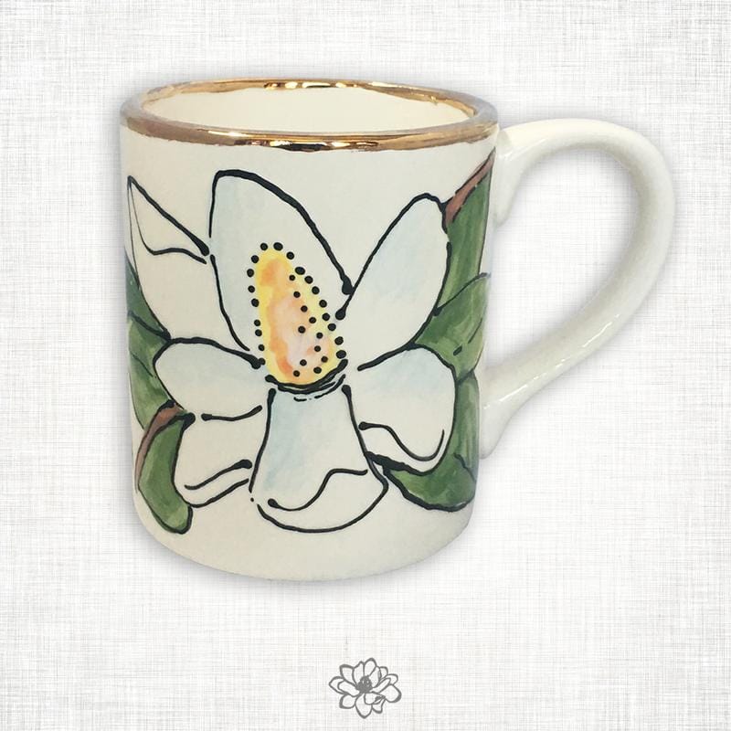 Magnolia Creative Co hand-painted magnolia mug with 22k gold trim