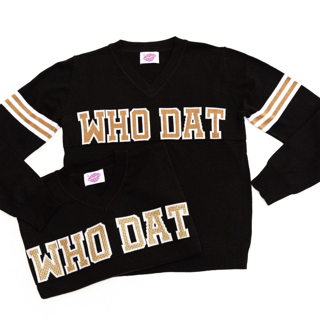 Sparkle City Sparkle City Who Dat Black V Neck Jersey Sweater - Little Miss Muffin Children & Home