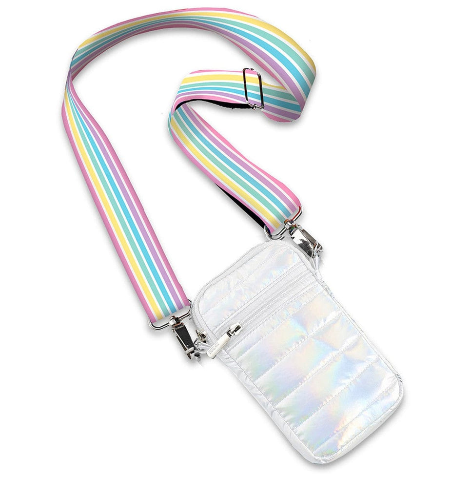 Top Trenz White Puffer Crossbody Cell Phone Bag with Candy Straps