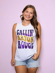Callin' Baton Rouge Women's Sequin Design White Tank