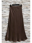 Chocolate Italian Viscose Satin Bias Cut Midi Skirt