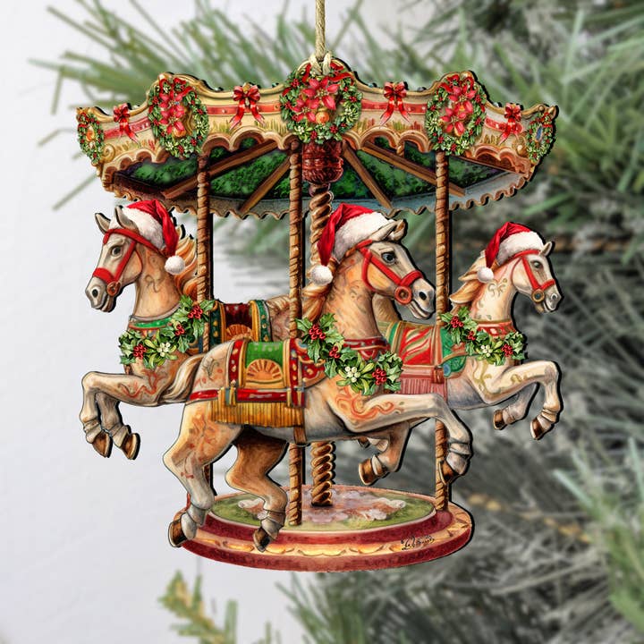Christmas Carousel Wooden Ornament
