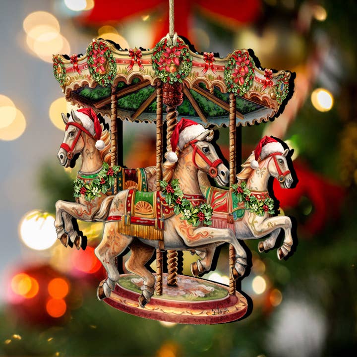 Christmas Carousel Wooden Ornament