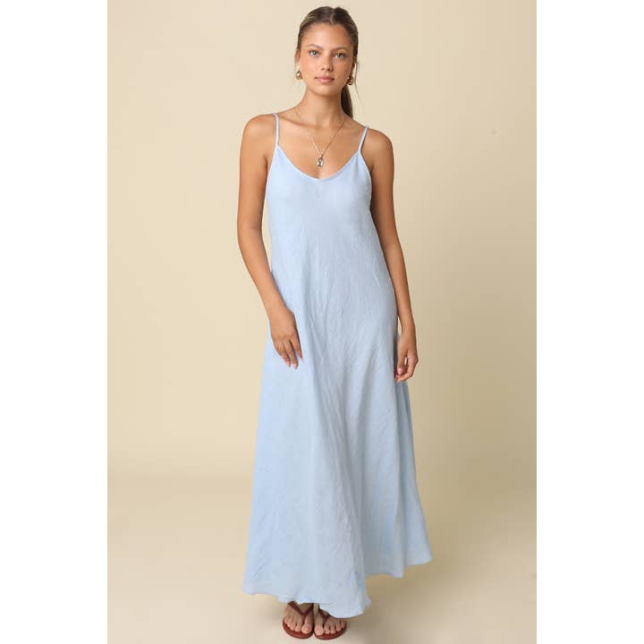 Cody Linen Slip Maxi Dress  in Sky Blue