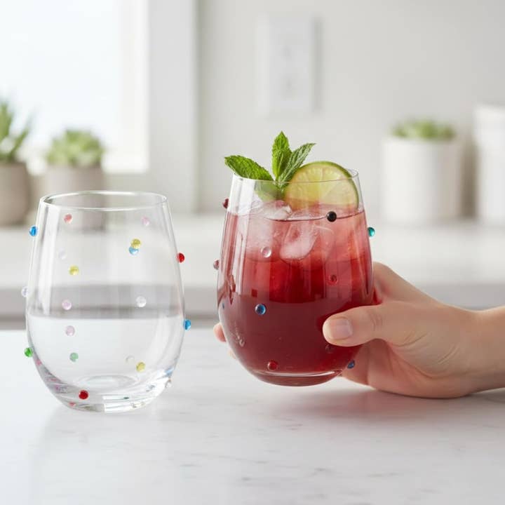 Colorful Confetti Stemless Wine Glass