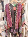 Zig zag detail poncho with fringe 