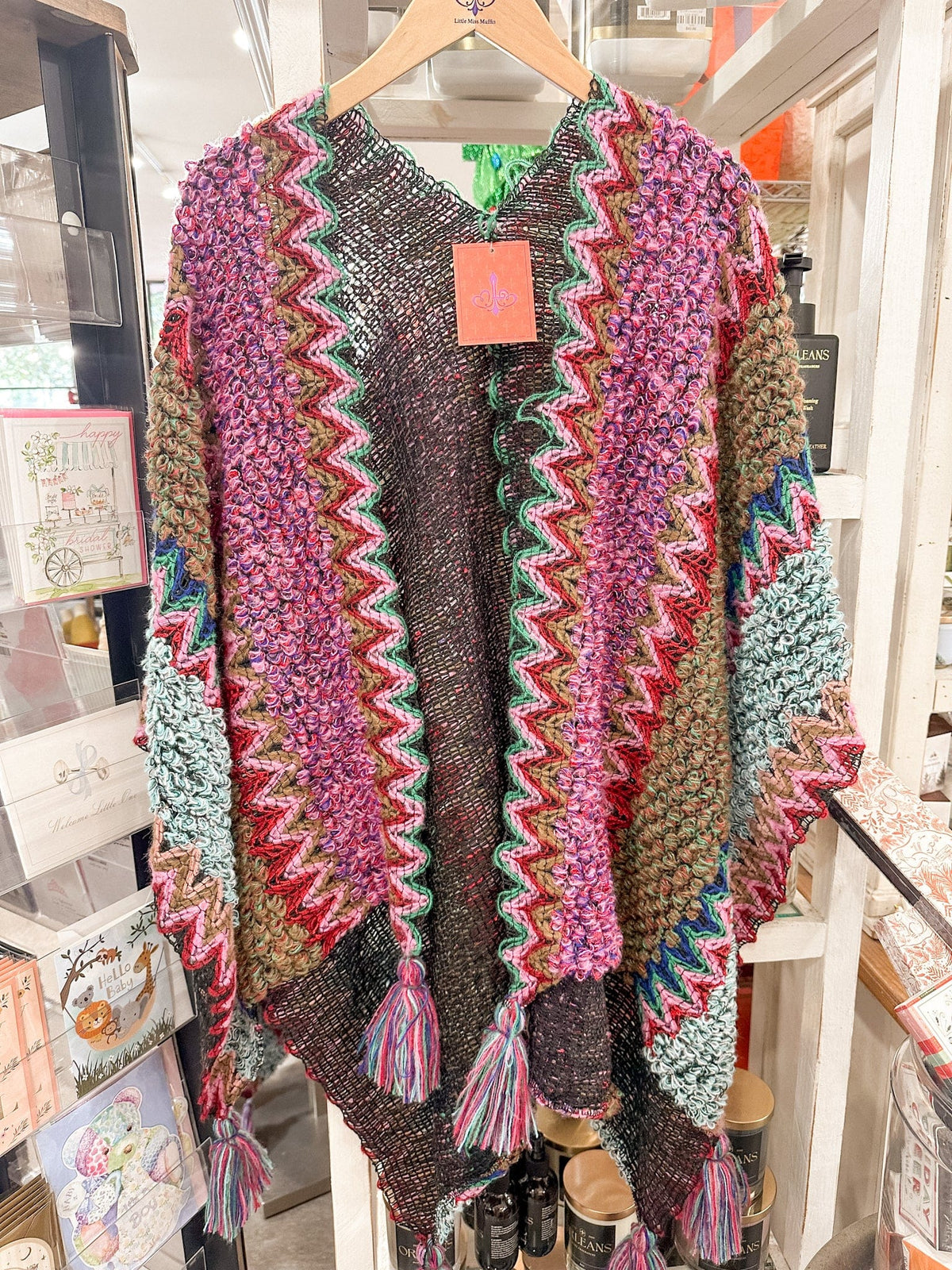 Zig zag detail poncho with fringe 