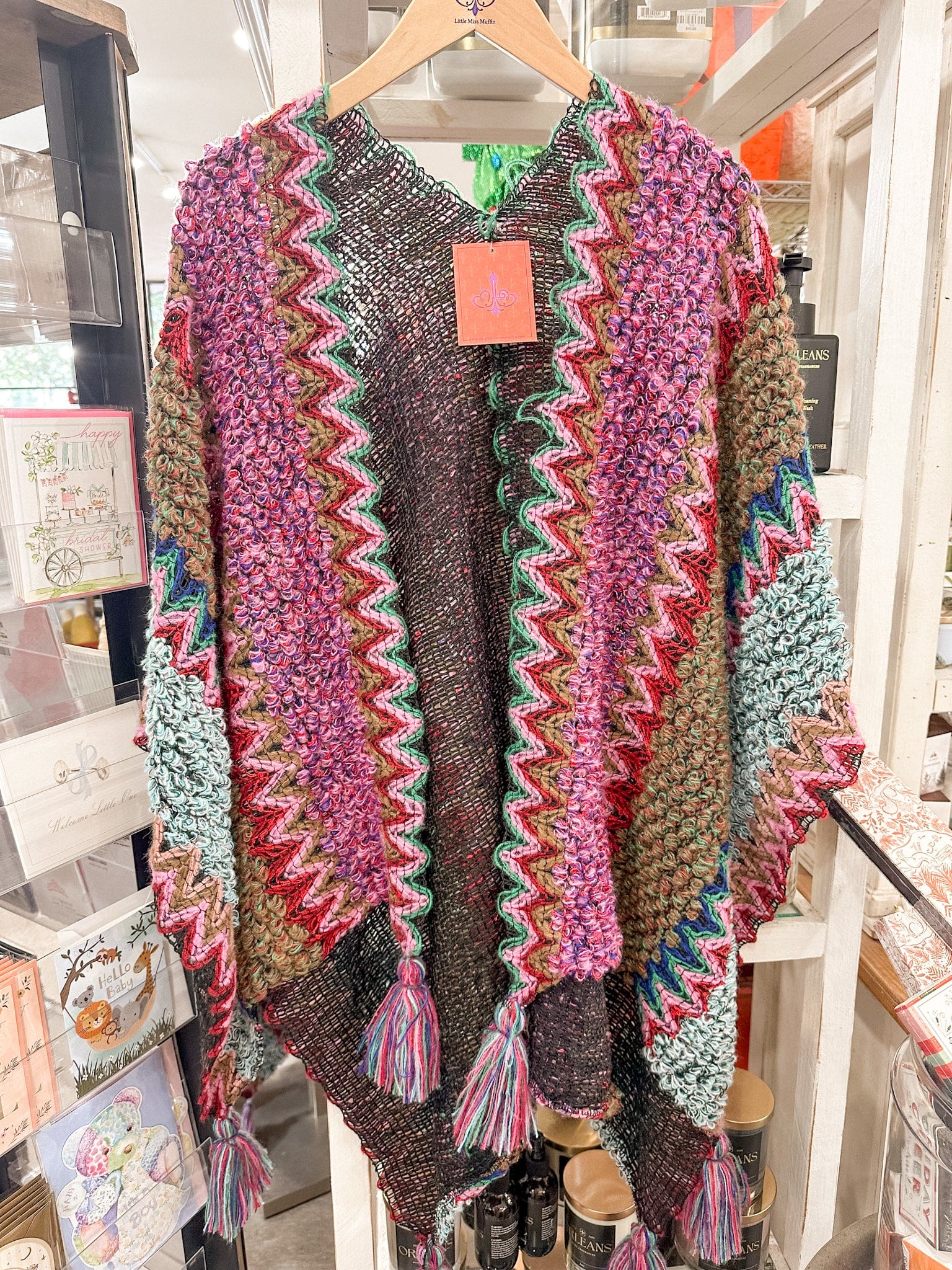 Zig zag detail poncho with fringe 