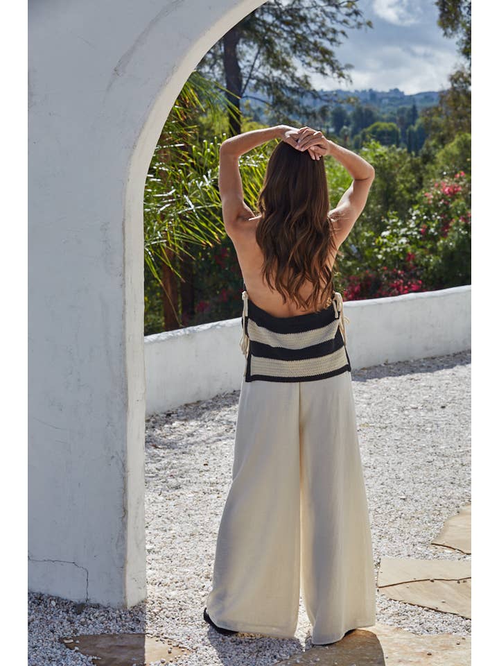 Cotton Crochet Knit Striped Halter Top