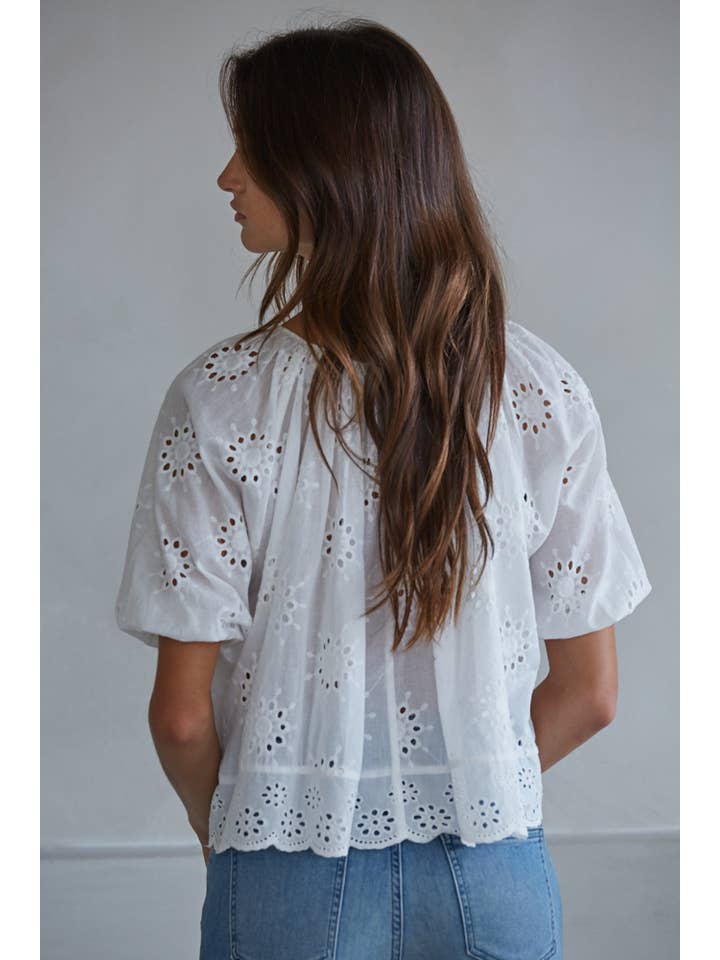 Cotton Eyelet Puff Sleeve Top