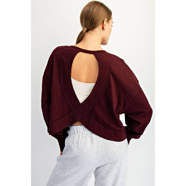Cotton Slub Open Back Oversized Top in Cherry