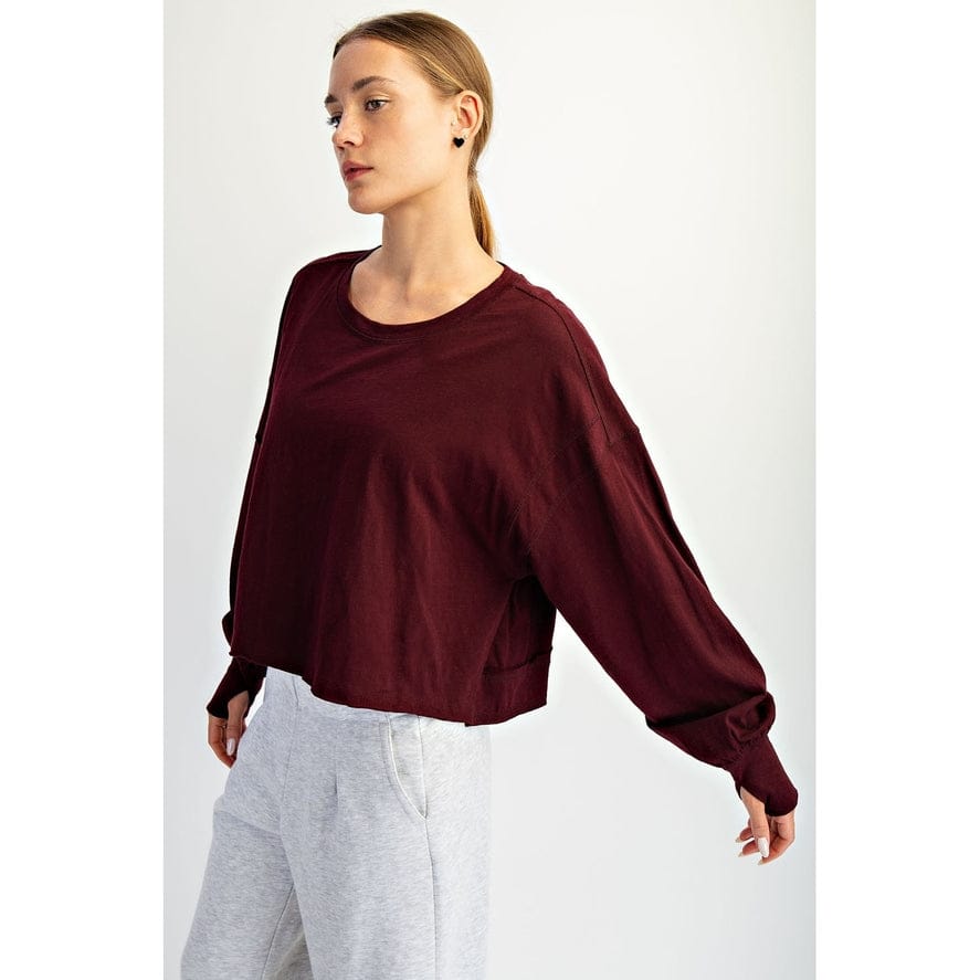 Cotton Slub Open Back Oversized Top in Cherry