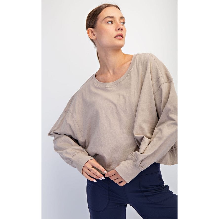 Cotton Slub Open Back Oversized Top in Taupe