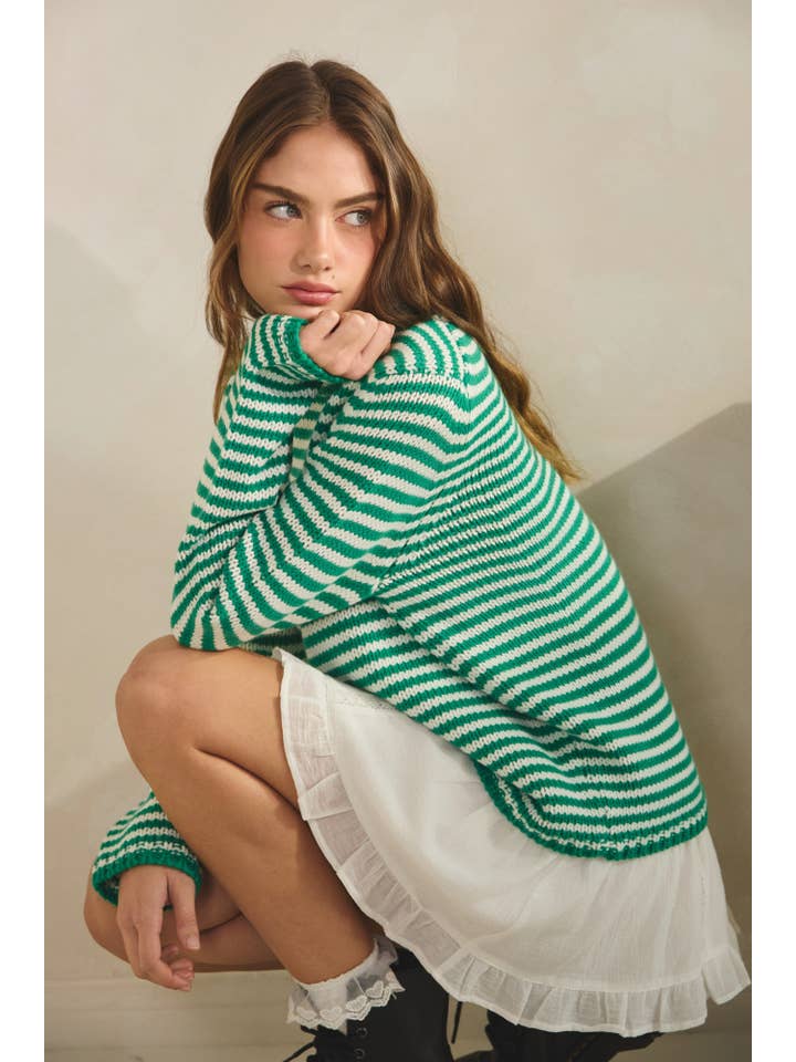 Cozy Striped Knit Sweater in Green