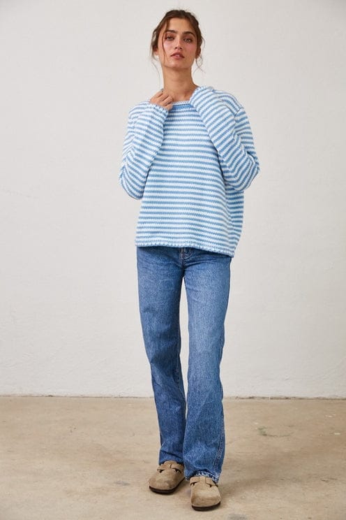 Cozy Striped Knit Sweater in Sky Blue