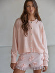 Crew Neck Cardigan Sweater in Light Pink