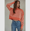 Cropped Knit Striped Sweater in Salmon