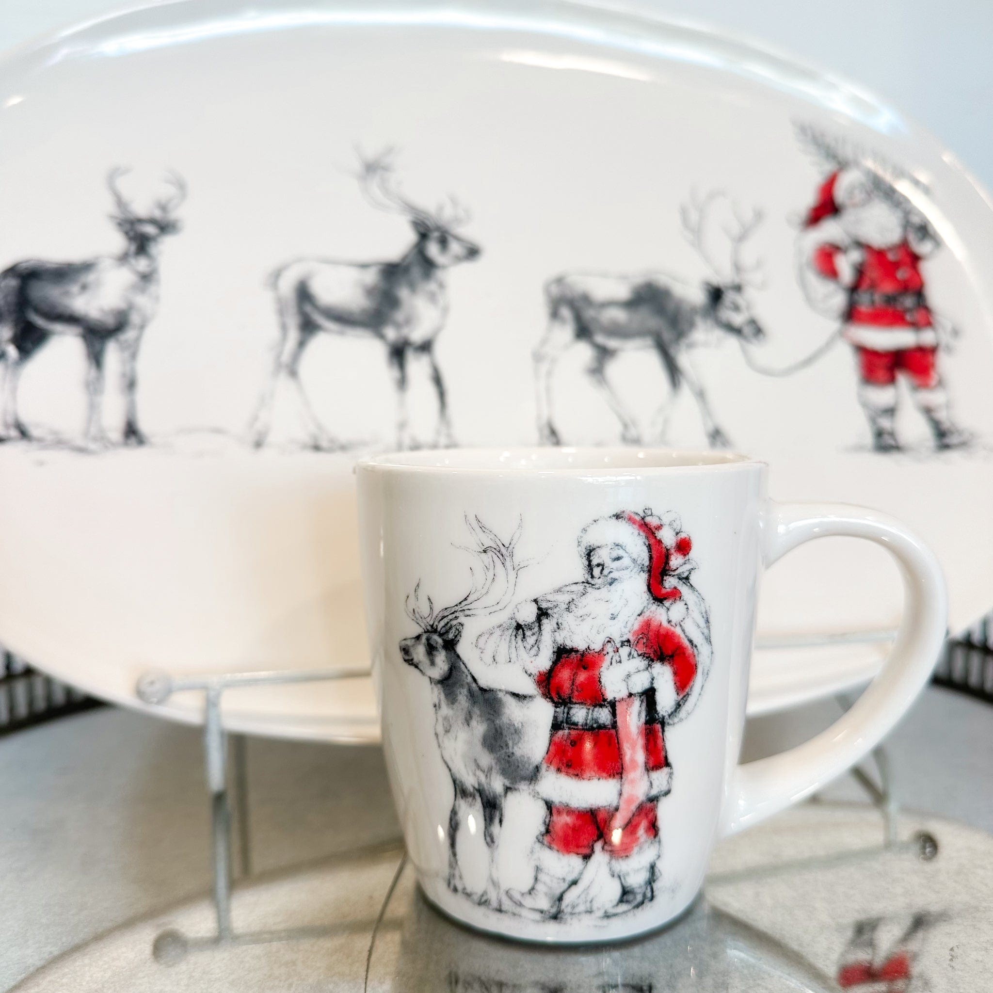 Creative Co-op Stoneware Mug with Santa & Reindeer Image , 4 Styles Available - Little Miss Muffin Children & Home