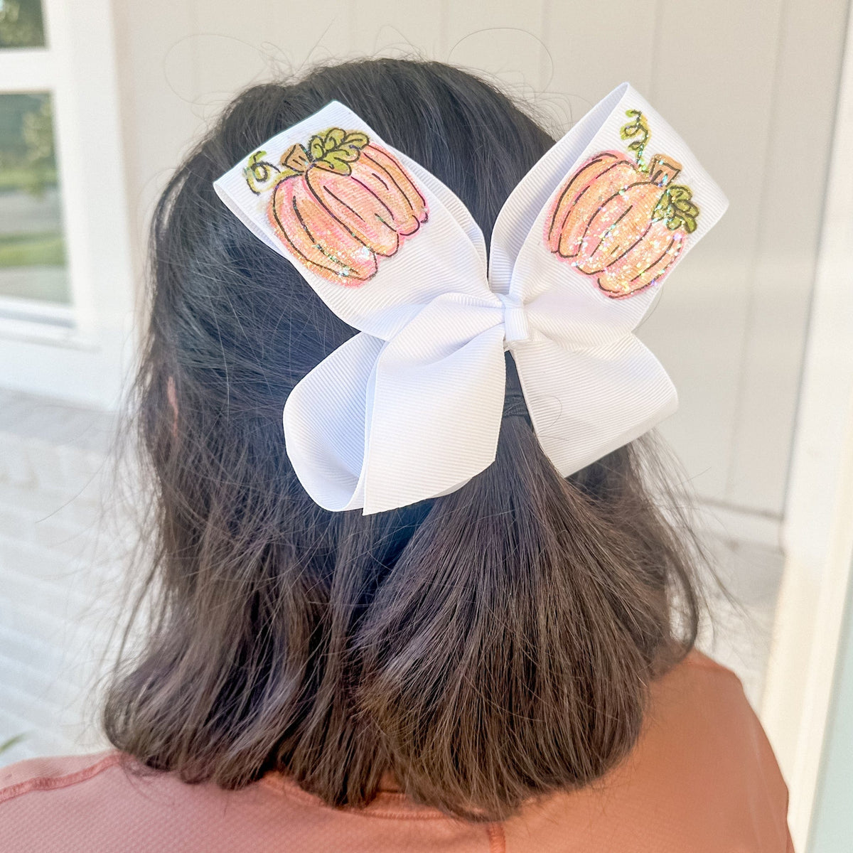 Heidi Davis Bows Pink & Gold Pumpkin Hand Painted Bow Double Glitter - Little Miss Muffin Children & Home