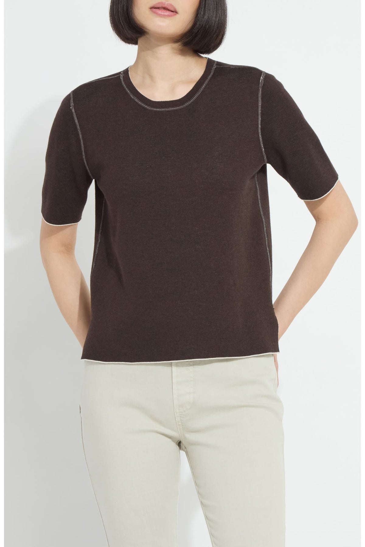 Odessa Reversible Knit Short Sleeve Tee in Refined Taupe/Double Espresso