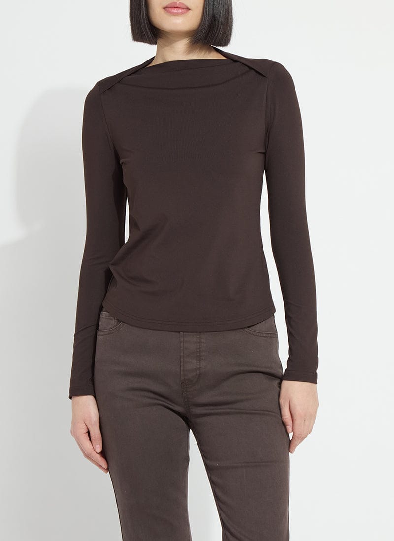 Electra Crossed Boat-Neck Top in Double Espresso