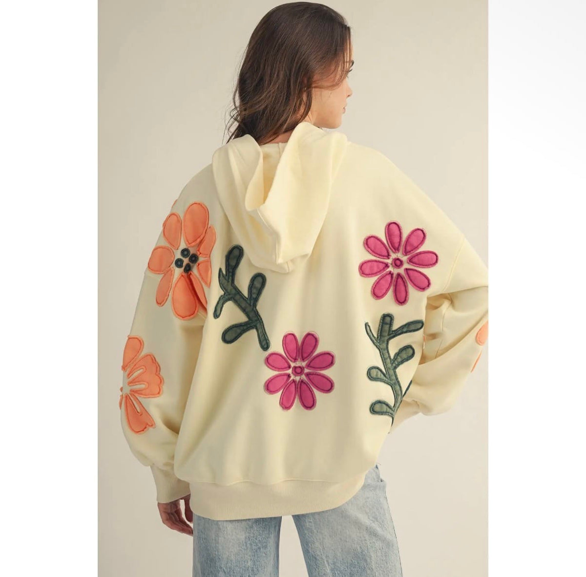 Artisan Bloom Patch Patchwork Oversized Cardigan Hoodie