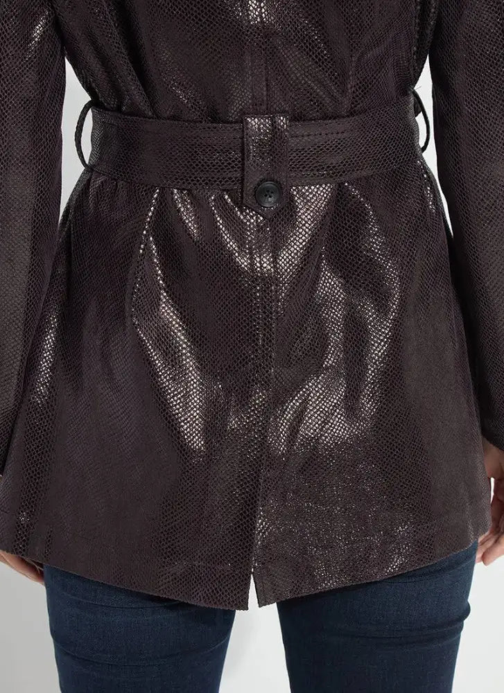 Mavis Foil Vegan Suede Belted Trench Coat in Double Espresso Snake