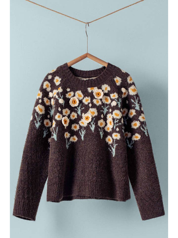 Daisy Embossed 3D Floral Knit Sweater
