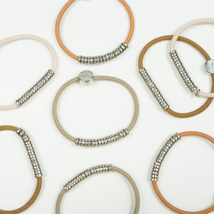 Disc Elastic Bracelet/Hairtie Sand/Silver