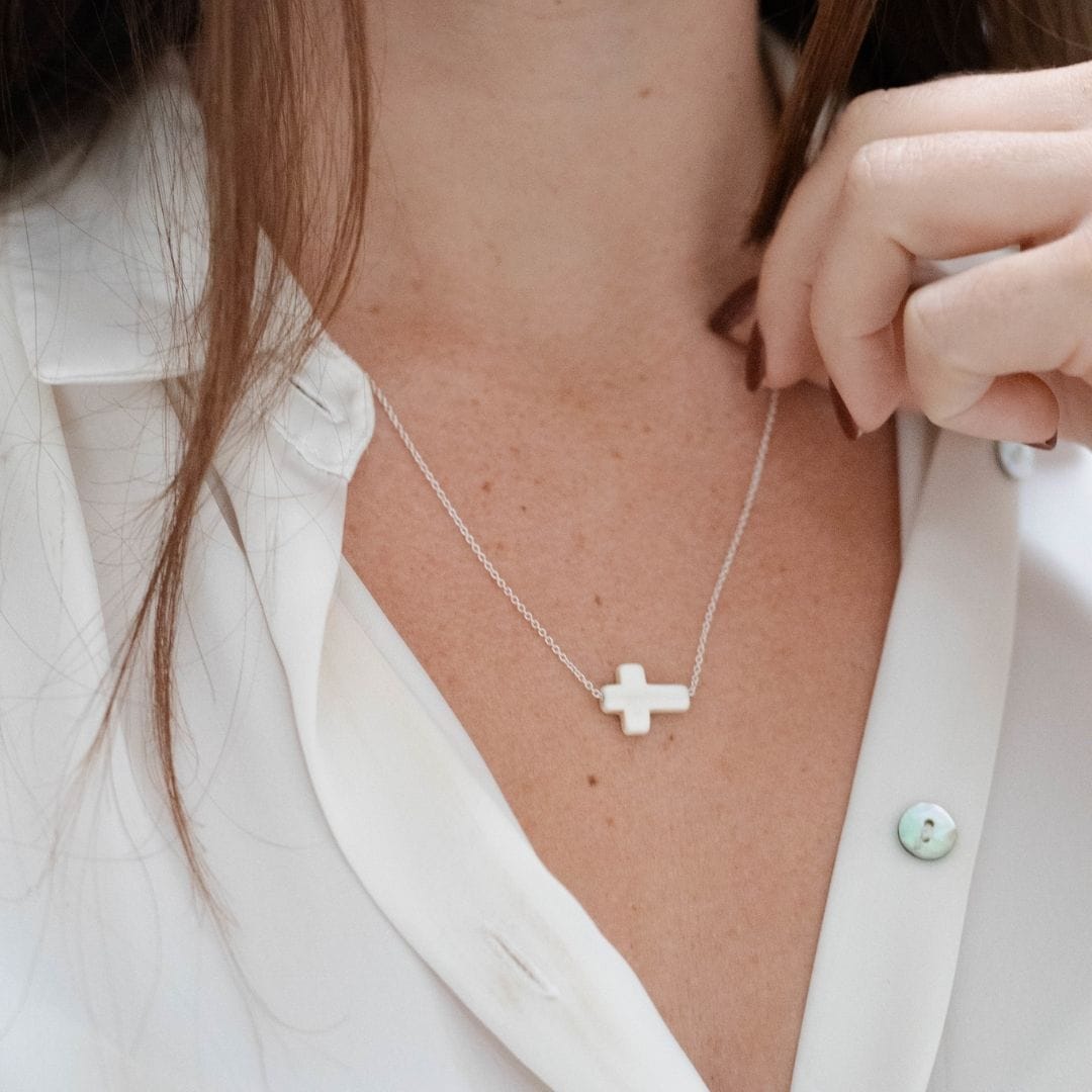 Divine Grace White Howlite Cross Necklace