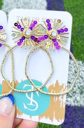 Taylor Shaye Designs Taylor Shaye Designs Gameday Sequin Sunburst Hoops Round Purple and Gold - Little Miss Muffin Children & Home