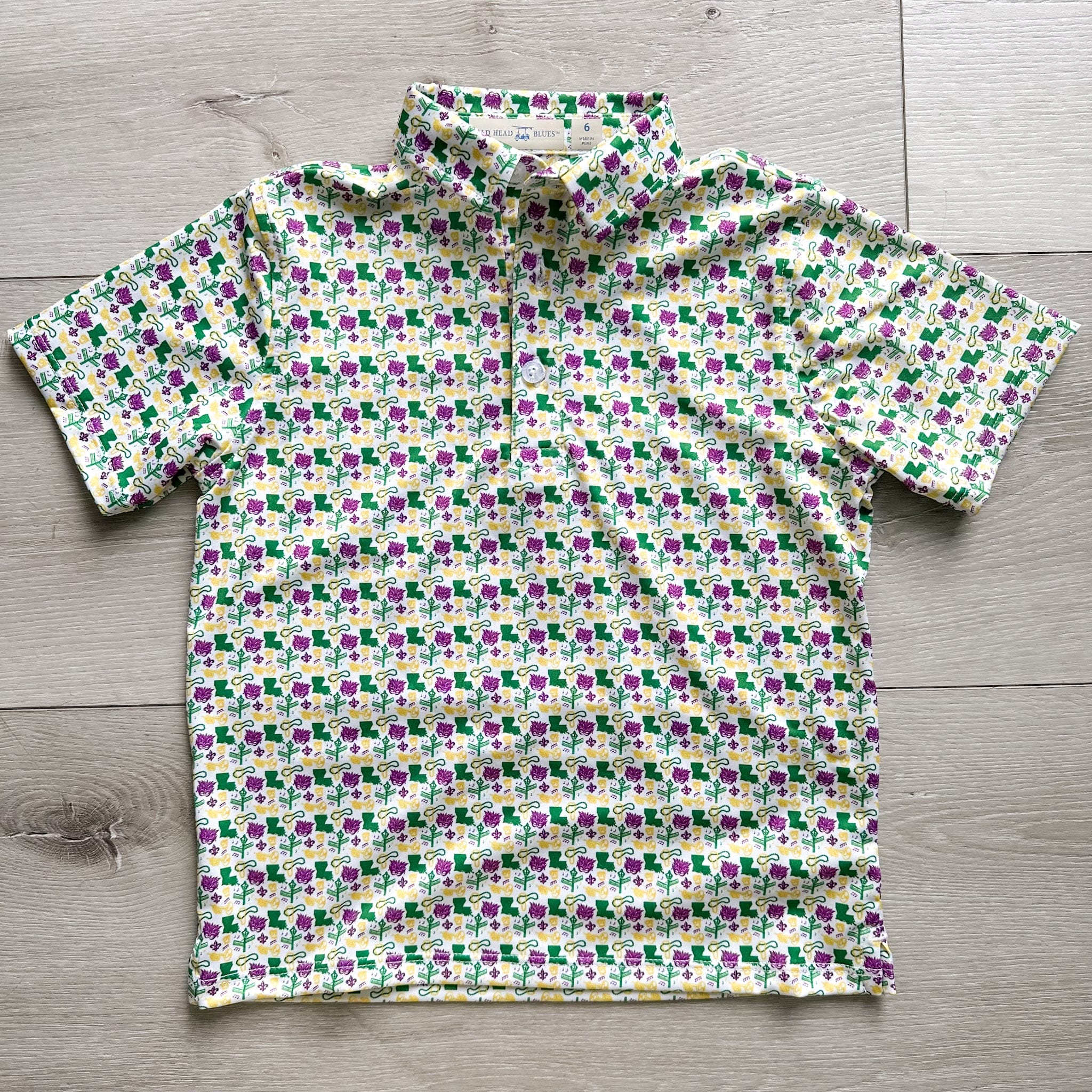 Mardi Gras All-Over Print on White Youth Albatross Polo