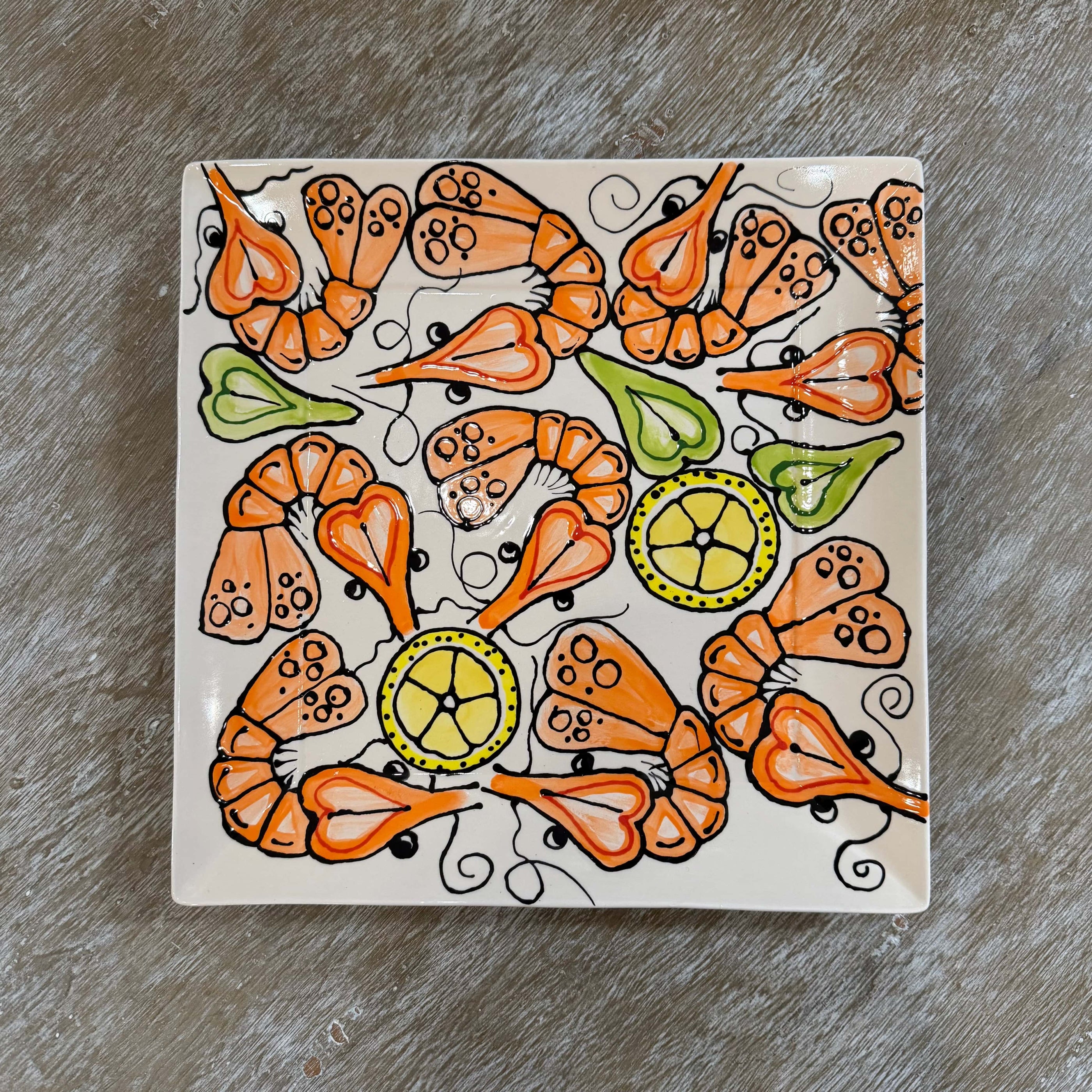 Jan Salzer Art Boiled Shrimp Square Plate - Little Miss Muffin Children & Home