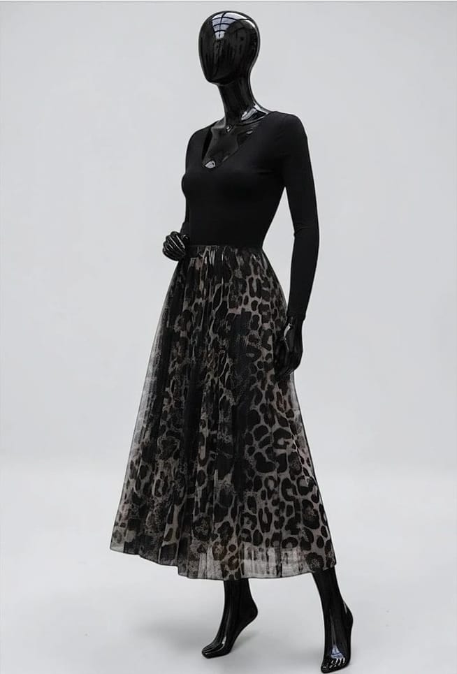 Ariana Black Leopard Print Tulle Skirt