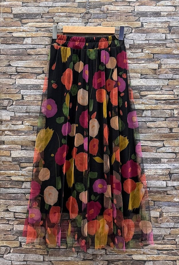 Ariana Black Floral Tulle Skirt