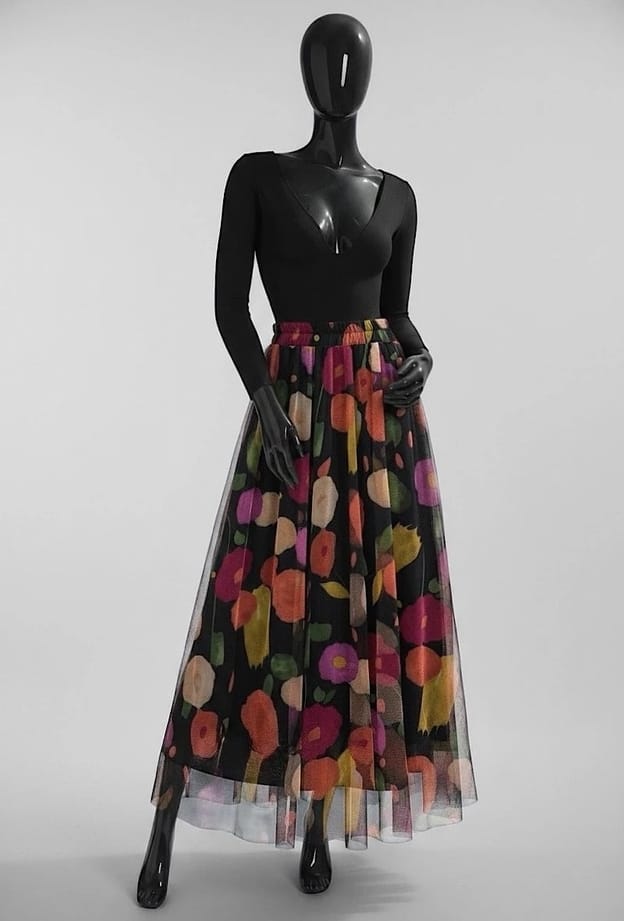 Ariana Black Floral Tulle Skirt