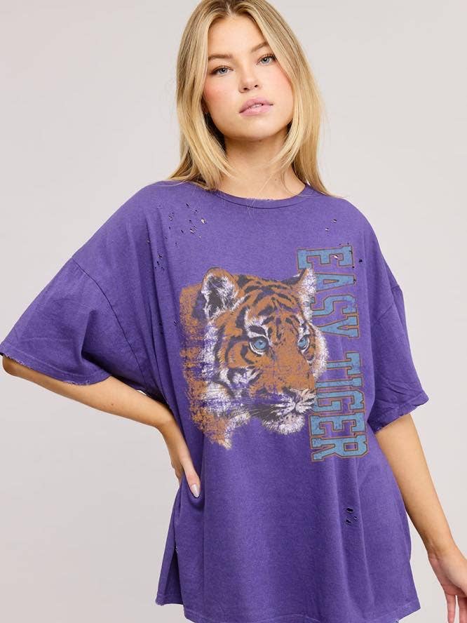 Easy Tiger Graphic Short Sleeve Distressed Oversized Seamless Tee