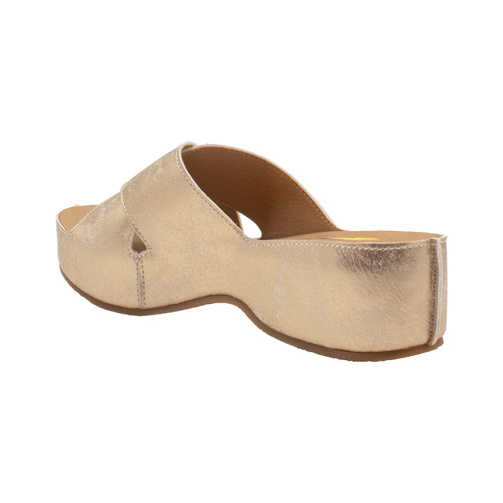 Volatile Volatile Edith Faux Leather Criss-Cross Slide Sandal in Gold - Little Miss Muffin Children & Home