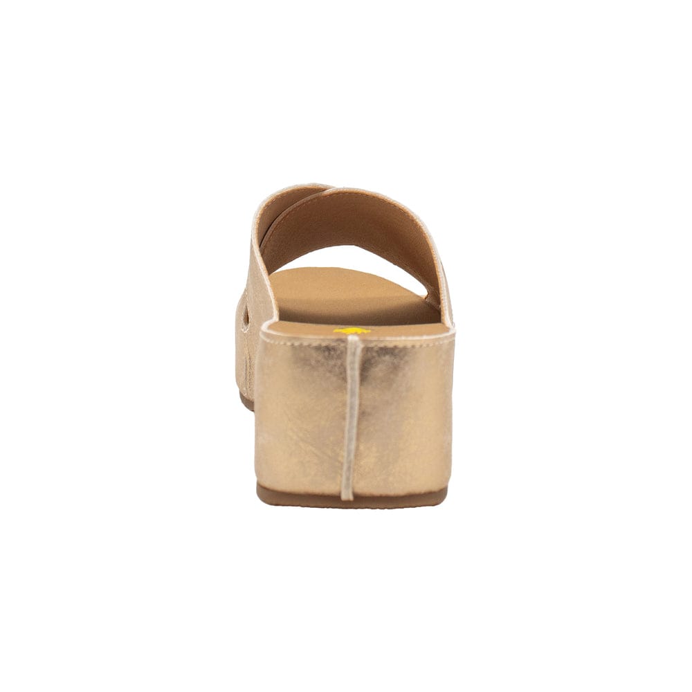 Volatile Volatile Edith Faux Leather Criss-Cross Slide Sandal in Gold - Little Miss Muffin Children & Home