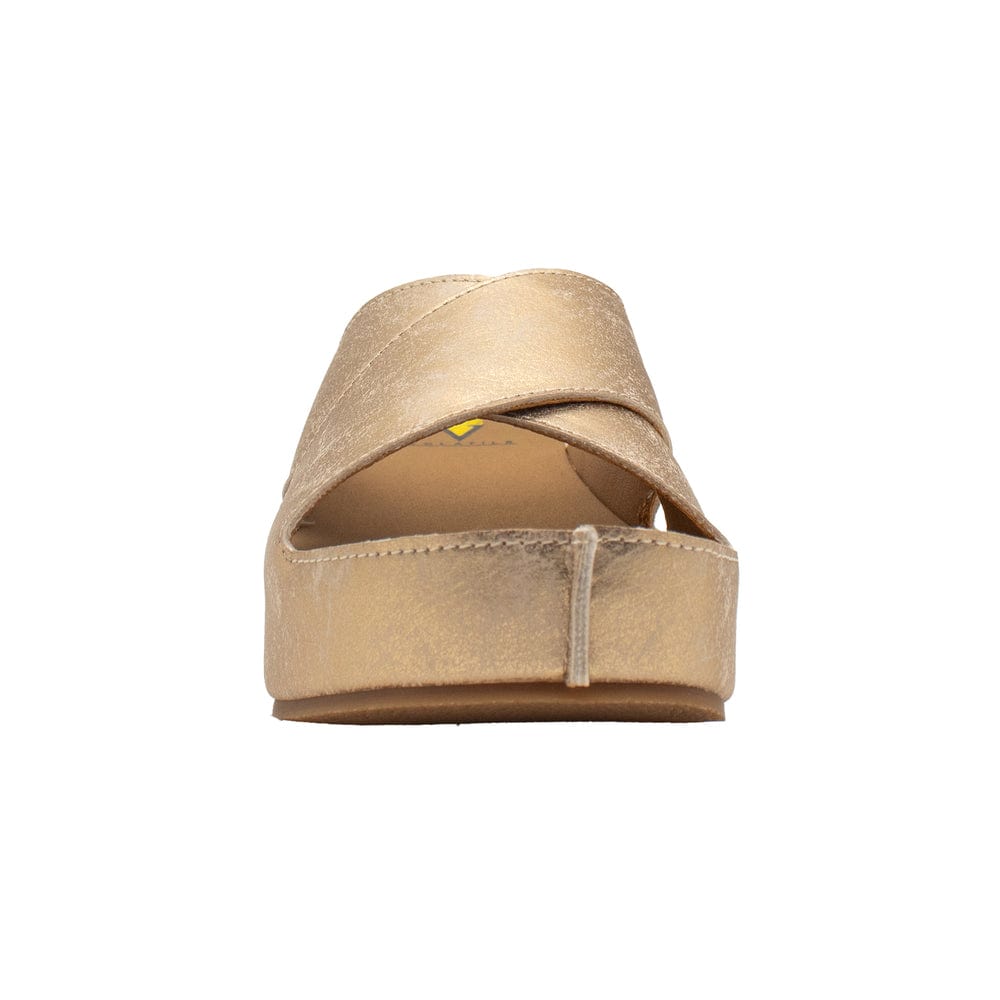 Volatile Volatile Edith Faux Leather Criss-Cross Slide Sandal in Gold - Little Miss Muffin Children & Home