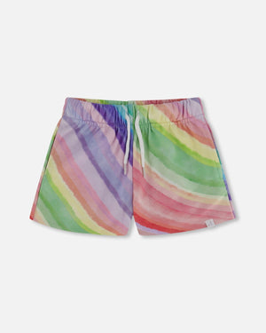 DEUX PAR DEUX Deux Par Deux French Terry Rainbow Stripe Shorts - Little Miss Muffin Children & Home