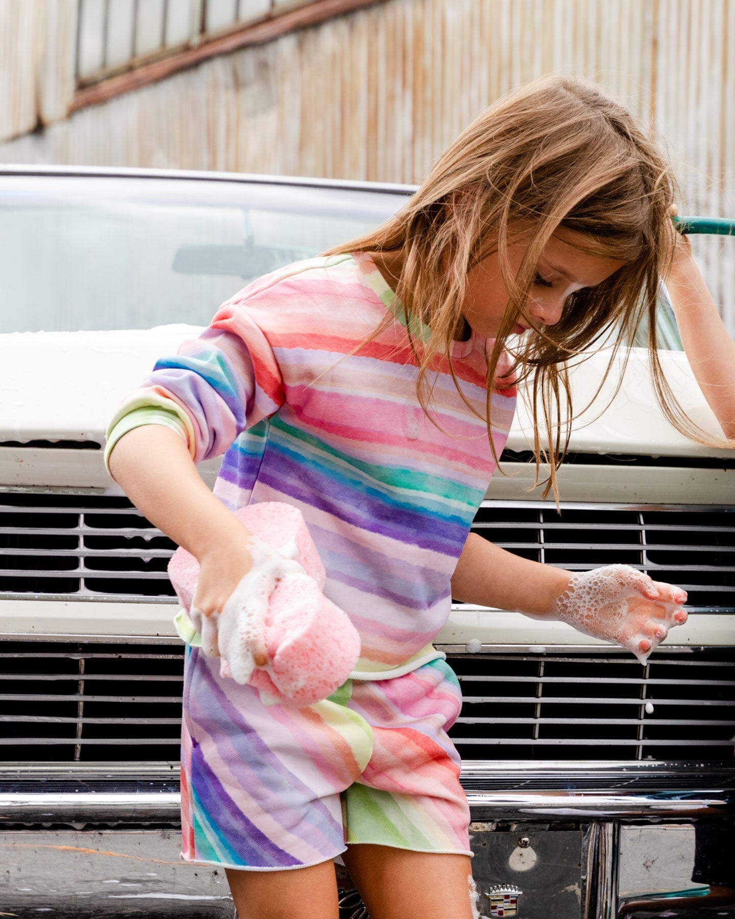 DEUX PAR DEUX Deux Par Deux French Terry Rainbow Stripe Shorts - Little Miss Muffin Children & Home
