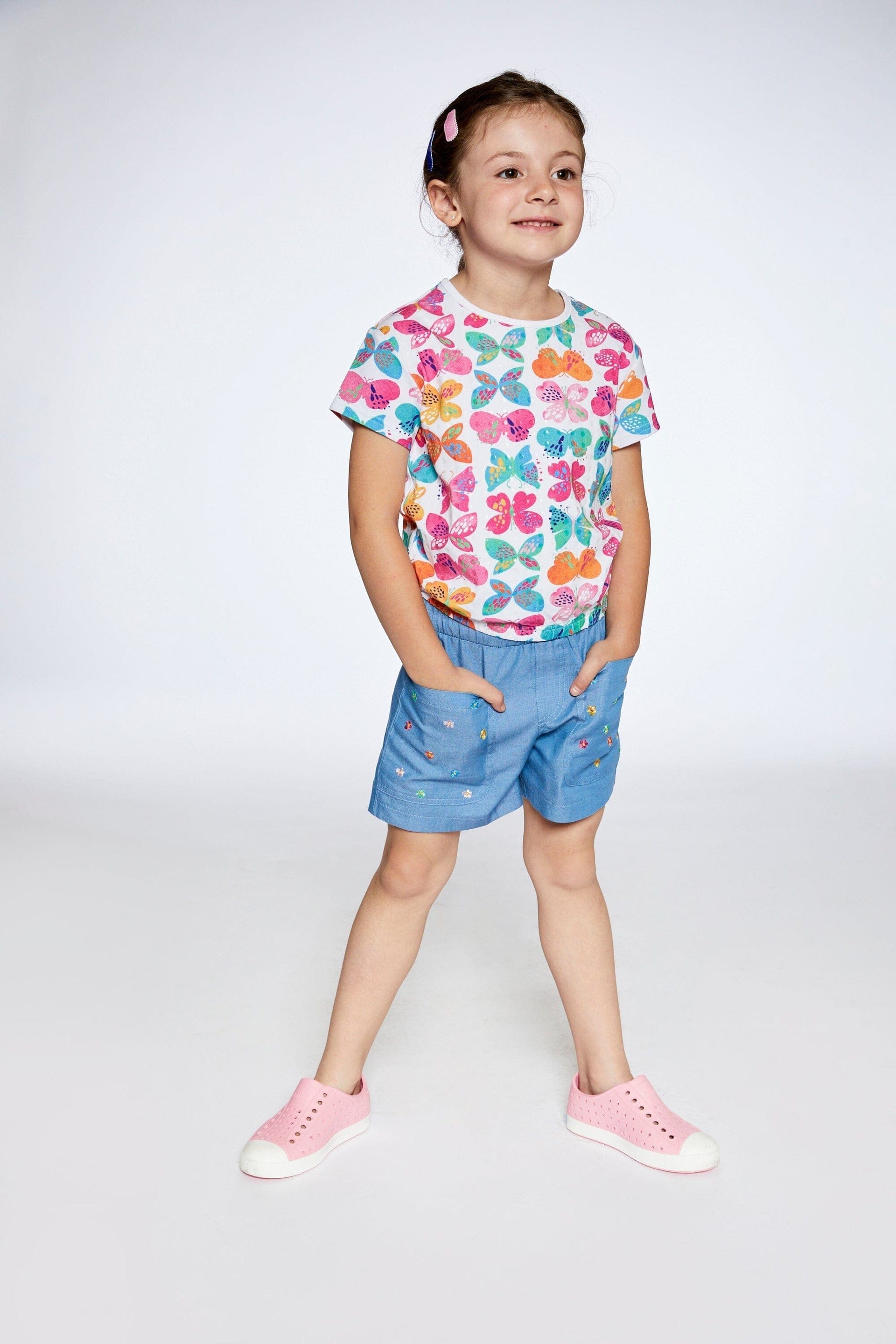 DEUX PAR DEUX Deux Par Deux Elastic Waist White Printed Butterflies Top Jersey - Little Miss Muffin Children & Home