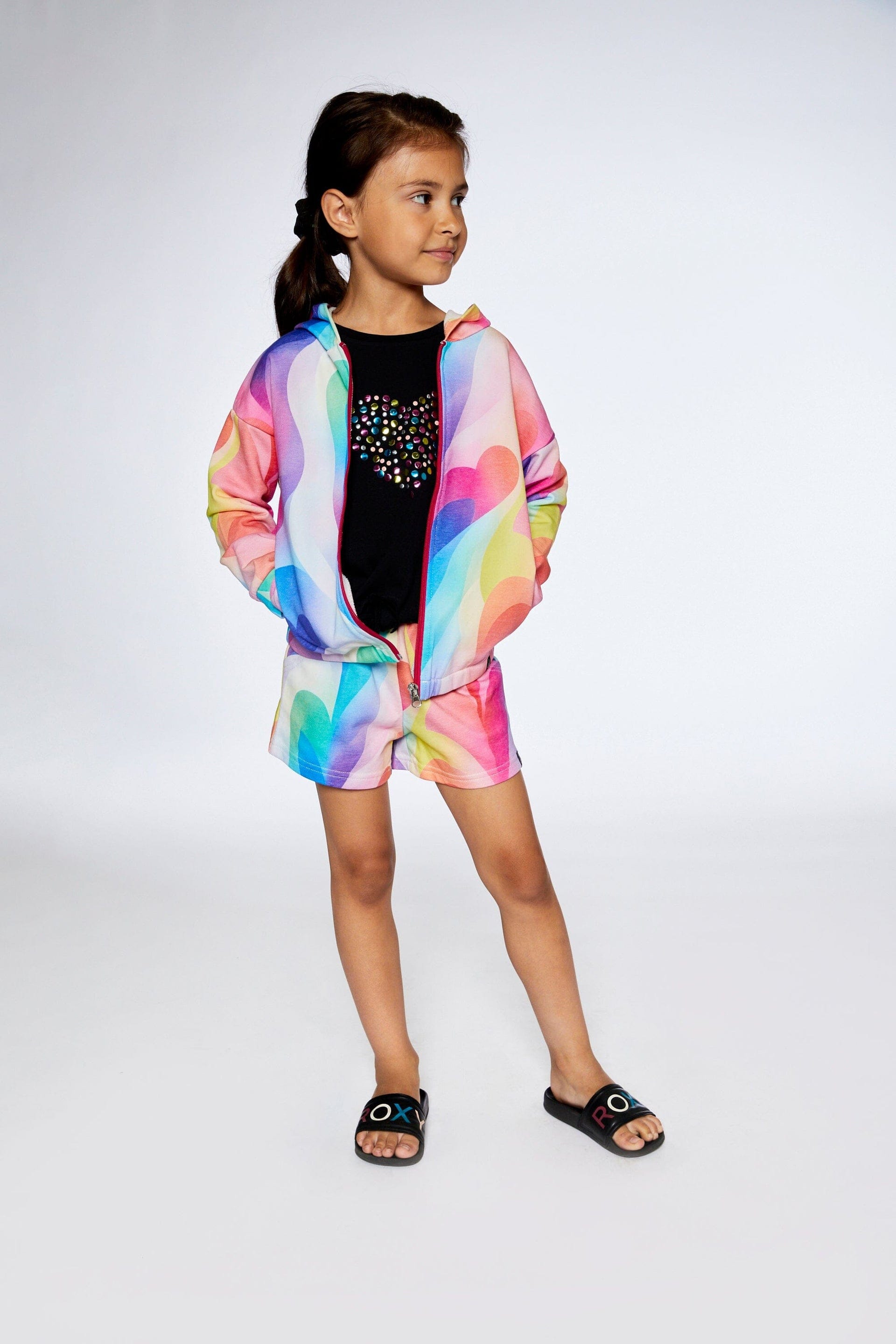 DEUX PAR DEUX Deux Par Deux French Terry Rainbow Heart Hooded Cardigan - Little Miss Muffin Children & Home