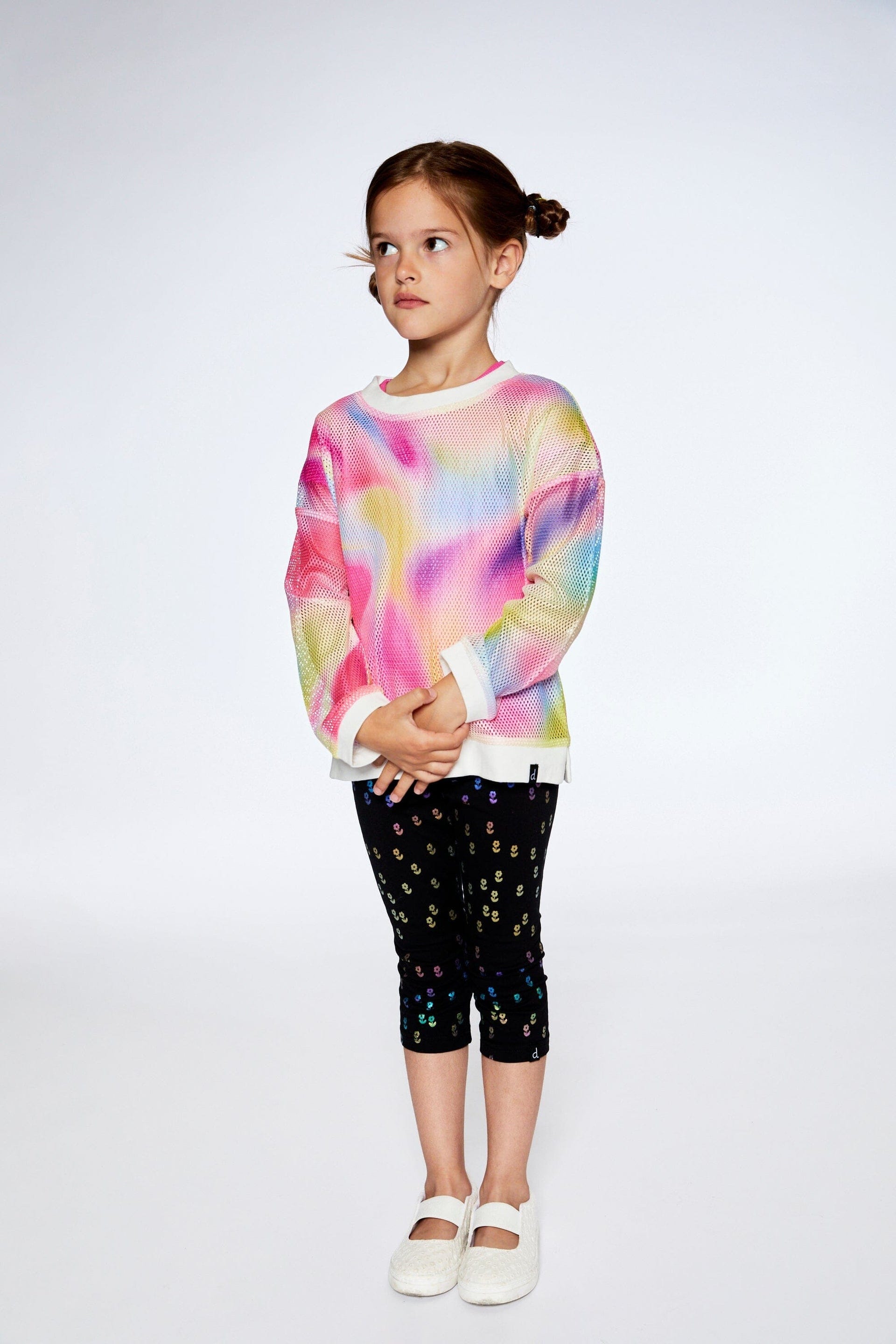 DEUX PAR DEUX Deux Par Deux Rainbow Printed Long Sleeve Mesh Top - Little Miss Muffin Children & Home