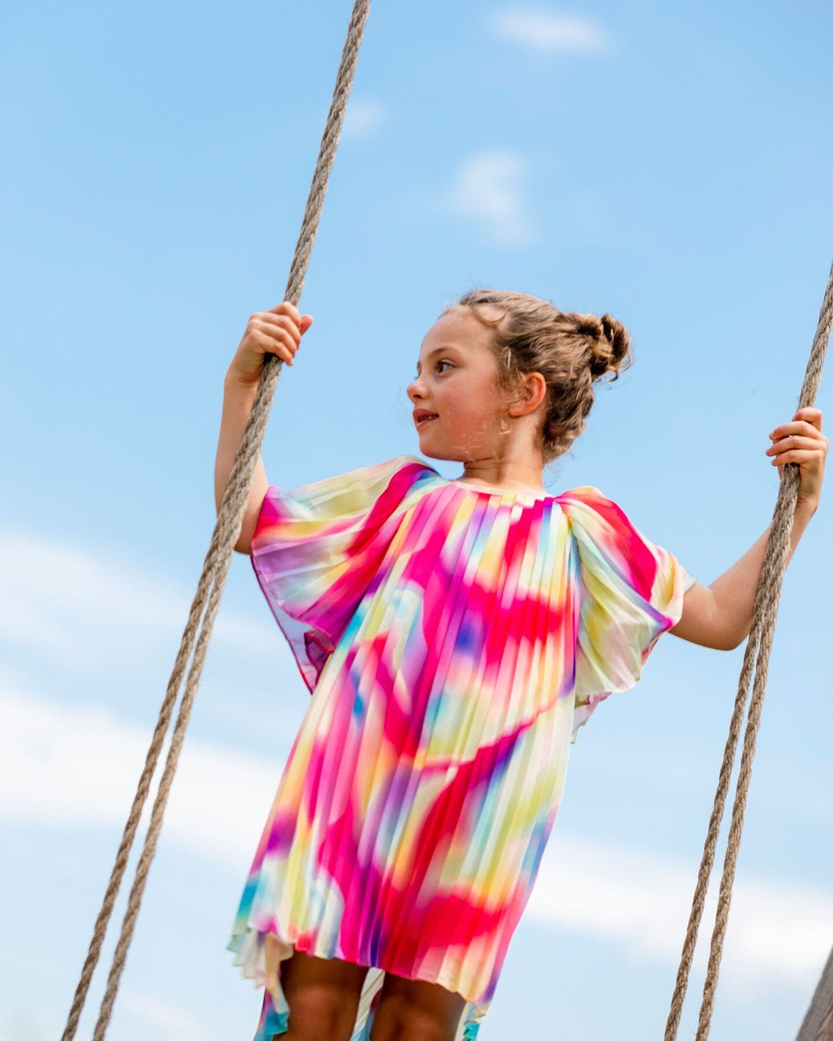 DEUX PAR DEUX Deux Par Deux Pleated Rainbow Dress in Chiffon - Little Miss Muffin Children & Home