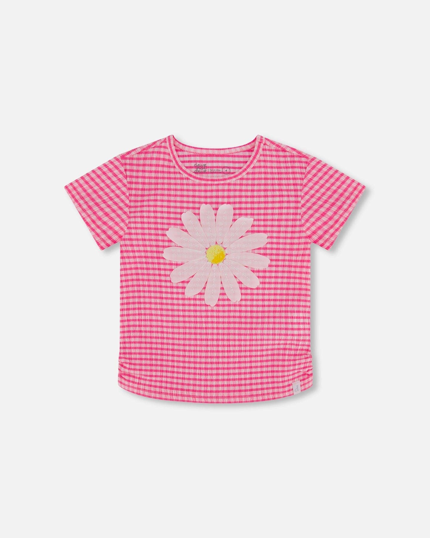 Deux Par Deux Deux Par Deux Crinkle Jersey Top With Flower Applique Vichy Pink - Little Miss Muffin Children & Home