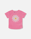 Deux Par Deux Deux Par Deux Crinkle Jersey Top With Flower Applique Vichy Pink - Little Miss Muffin Children & Home