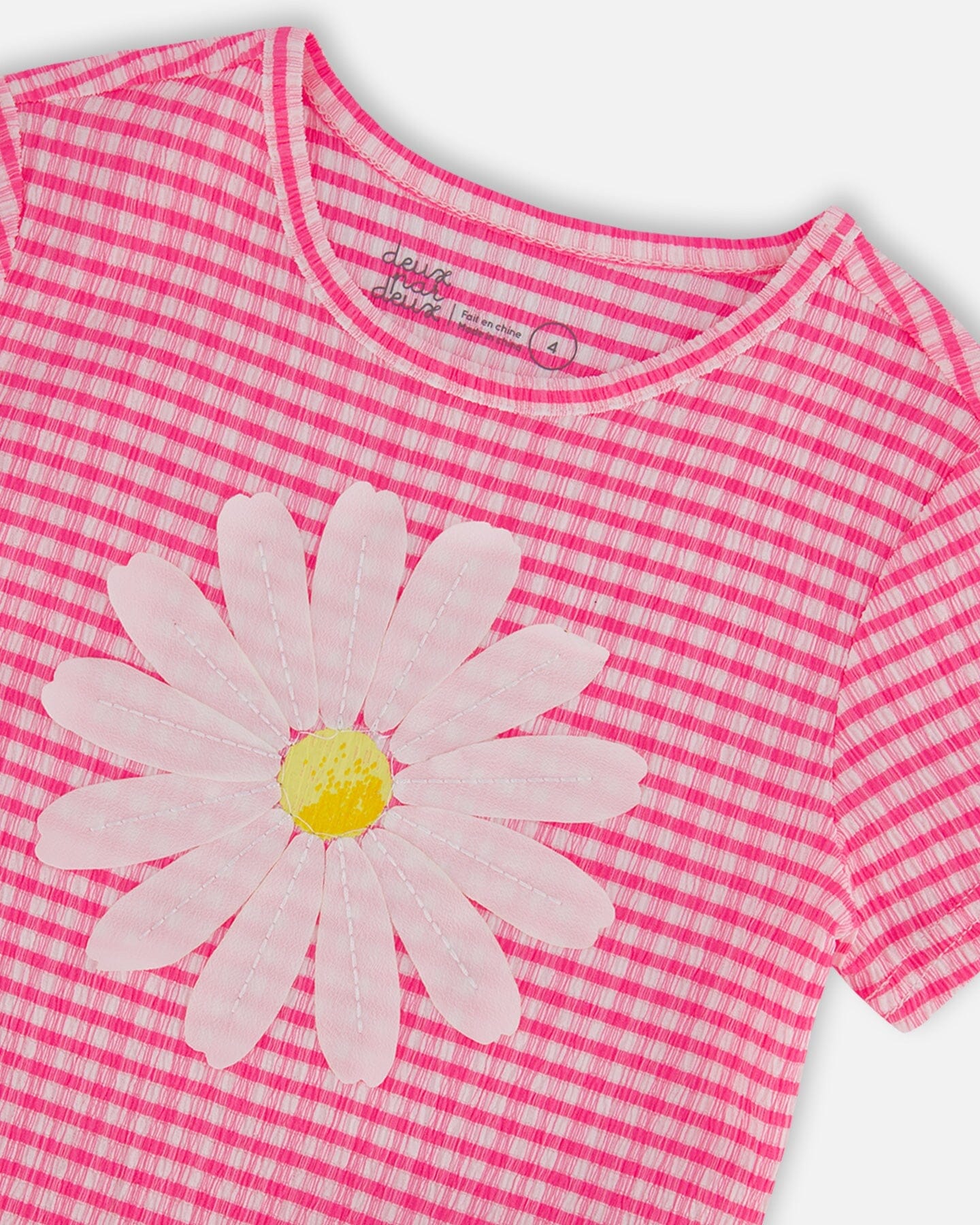 Deux Par Deux Deux Par Deux Crinkle Jersey Top With Flower Applique Vichy Pink - Little Miss Muffin Children & Home